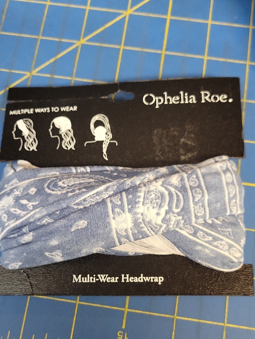 Ophelia Roe Multi-Wear Headwrap - Light Blue Paisley NWT